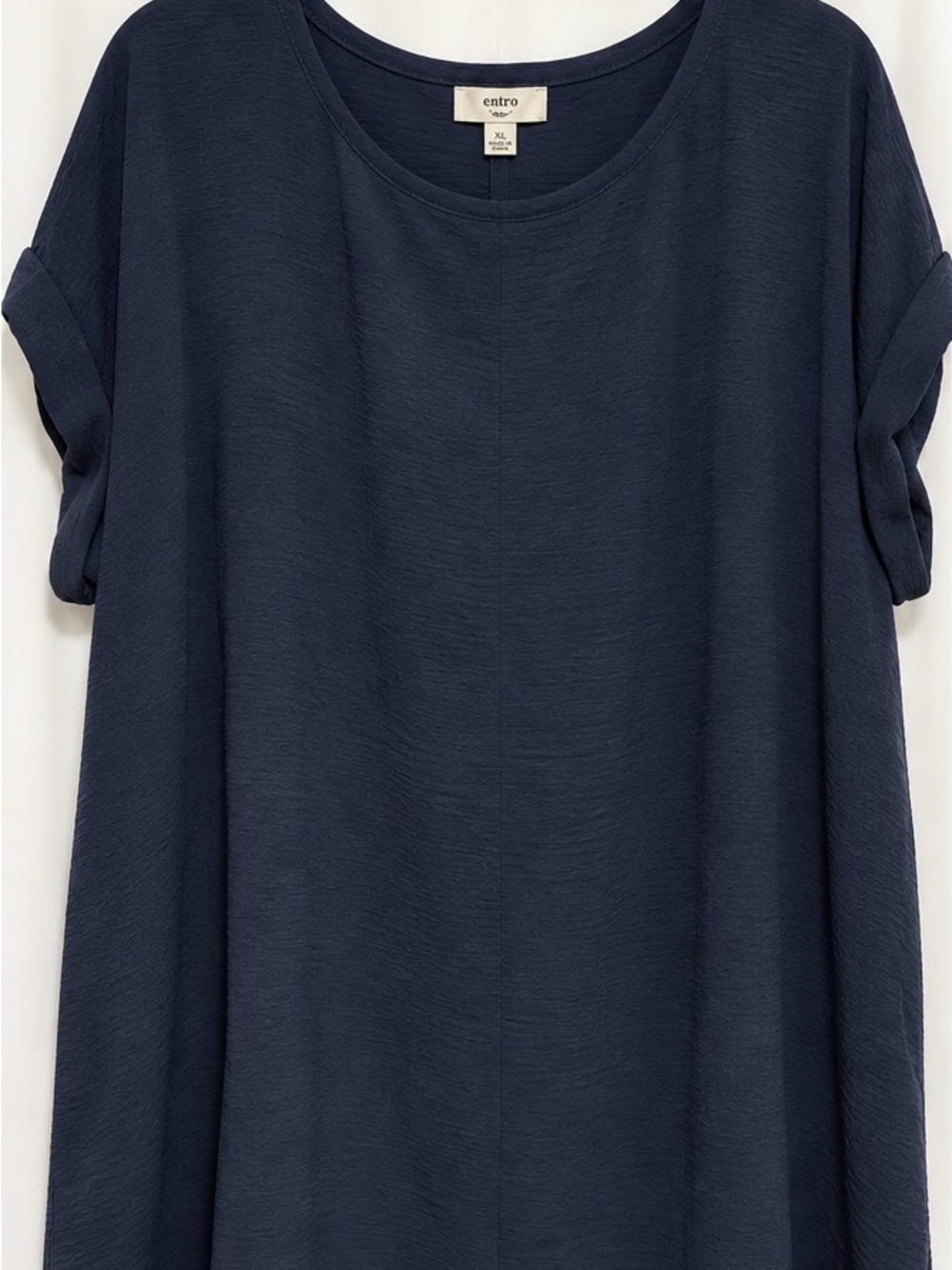 Entro Navy Textured Crepe Rolled Sleeve A-Line Top XL